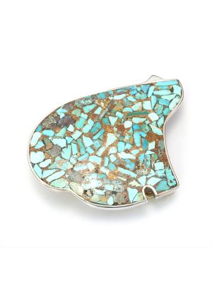 SILVER & TURQUOISE  INLAY BELT BUCKLE BY JIMMY POYER (NAVAJO)