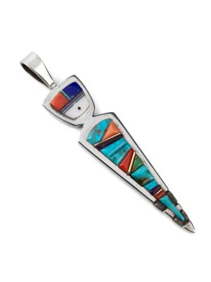 SILVER, GOLD & MULTI-STONE INLAY PENDANT BY WES WILLIE (NAVAJO)