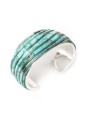 TURQUOISE INLAY WAVE BRACELET BY EARL PLUMMER (NAVAJO)