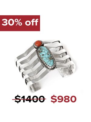 TURQUOISE & CORAL BRACELET BY KEE YAZZIE (NAVAJO)