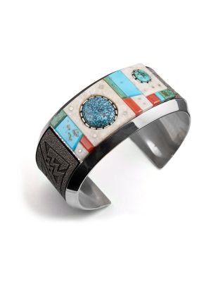 SILVER MULTI-STONE CUFF BY RICHARD TSOSIE (NAVAJO)