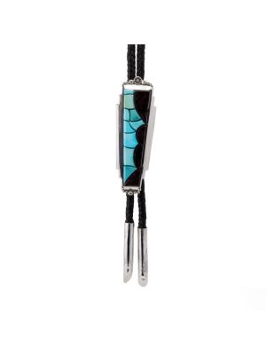 SILVER KINGMAN TURQUOISE & SUGILITE BOLO TIE BY ANTHONY GARCIA (YAQUI)