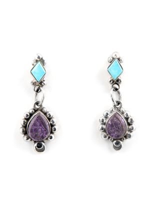SILVER, SUGALITE & BLUE GEM TURQUOISE EARRINGS BY ANTHONY GARCIA (YAQUI)