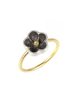 18K/STERLING SILVER FLOWER RING BY HEIDI BIGKNIFE (SHAWNEE)
