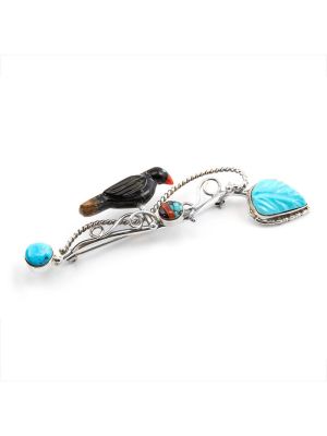 SILVER MULTI-STONE PIN BY VERONICA POBLANO (ZUNI)