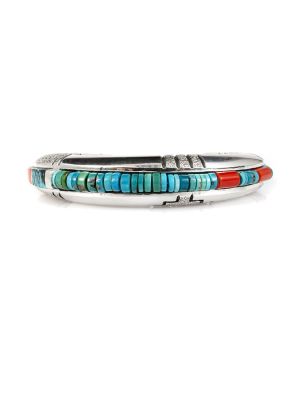 TURQUOISE & CORAL BRACELET BY DON SUPPLEE (HOPI)