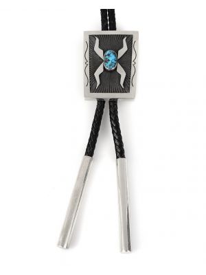 SILVER & TURQUOISE BOLO TIE BY HOWARD NELSON (NAVAJO)