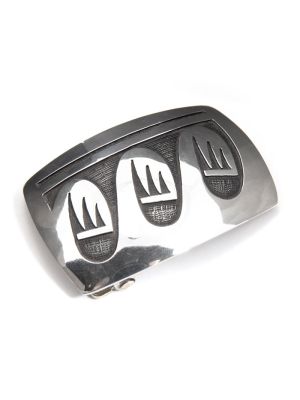 SILVER OVERLAY BELT BUCKLE BY ANDERSON KOINVA (HOPI)