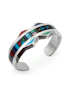 SILVER MULTI-STONE INLAY CUFF BRACELET BY JIMMY HARRISON (NAVAJO)