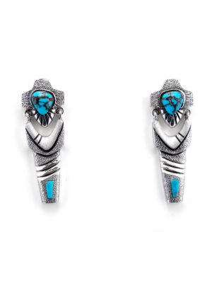 SILVER & PERSIAN TURQUOISE EARRINGS BY DON SUPPLEE (HOPI)
