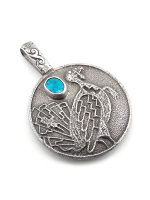 SILVER & TURQUOISE TURKEY PIN/PENDANT BY NOAH LOVATO (SANTO DOMINGO)