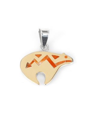 14K/STERLING CORAL BEAR PENDANT BY ROBERT TAYLOR (NAVAJO)