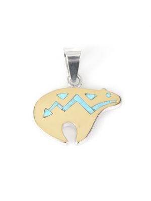 14K/SILVER TURQUOISE BEAR PENDANT BY ROBERT TAYLOR (NAVAJO)