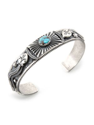 SILVER & BISBEE TURQUOISE BRACELET BY CURTIS PETE (NAVAJO)
