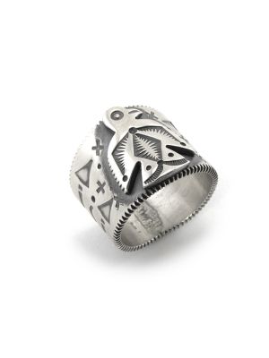 SILVER ARROW & THUNDERBIRD RING BY CURTIS PETE (NAVAJO)
