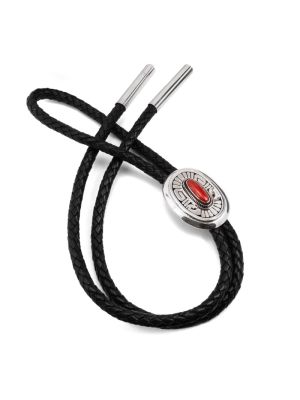 SILVER & CORAL BOLO BY LEONARD NEZ (NAVAJO)