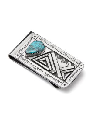 SILVER & TURQUOISE MONEY CLIP BY PETER NELSON (NAVAJO)