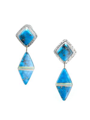 SILVER, ITHICA PEAK TURQUOISE & OPAL EARRINGS BY DUANE MAKTIMA (LAGUNA)