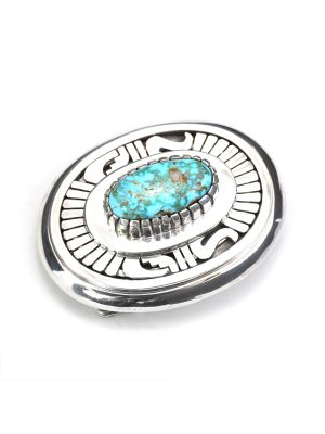 SILVER & TURQUOISE BELT BUCKLE BY LEONARD NEZ (NAVAJO)