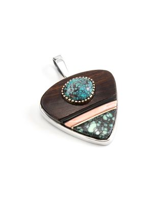 SILVER & GOLD ACCENT MULTI-STONE INLAY PENDANT BY EDISON CUMMINGS( NAVAJO)