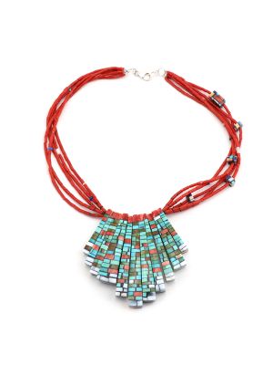 CORAL & MULTI-STONE INLAY NECKLACE BY CHARLENE REANO (SAN FELIPE)