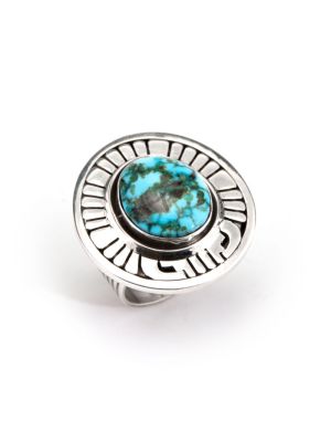 TURQUOISE & SILVER RING BY LEONARD NEZ (NAVAJO)