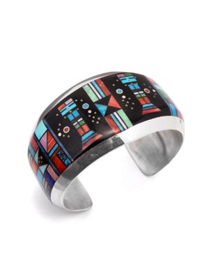 SILVER MULTI-STONE INLAY CUFF BRACELET BY JIMMY HARRISON (NAVAJO)