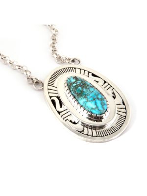 KINGMAN TURQUOISE NECKLACE BY LEONARD NEZ (NAVAJO)