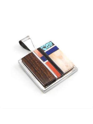 SILVER MULTI-STONE INLAY PENDANY BY EDISON CUMMINGS (NAVAJO)