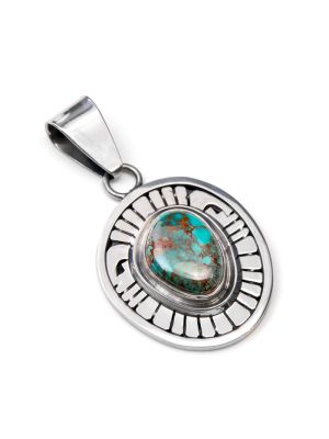 SILVER & EMERALD VALLEY TURQUOISE PENDANT BY LEONARD NEZ (NAVAJO)