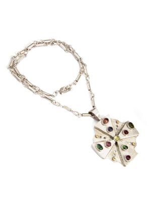 SILVER & TOURMALINE NECKLACE BY SHAWN BLUEJACKET (SHAWNEE)