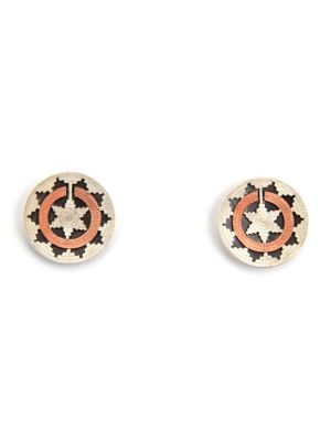 SILVER & COPPER BASKET STUD EARRINGS BY ROLAND BEGAY (NAVAJO)