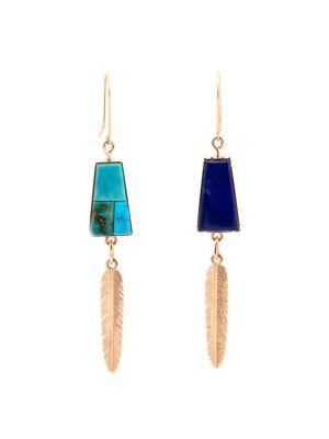 REVERSIBLE YELLOW GOLD MULTI-STONE EARRINGS BY BOYD TSOSIE (NAVAJO)