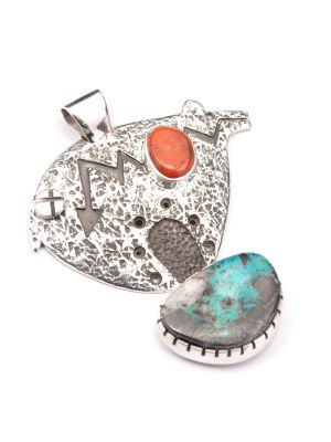SILVER, CORAL & ROYSTON TURQUOISE PENDANT BY VERNON BEGAYE (NAVAJO)