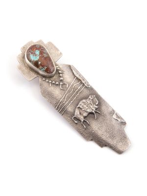 SILVER & BISBEE TURQUOISE PIN/PENDANT BY ANTHONY LOVATO (SANTO DOMINGO)