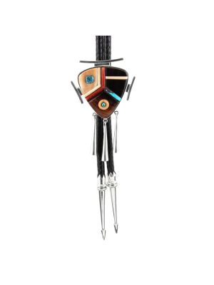 SILVER & MULTI-STONE YEI BOLO TIE BY EDISON CUMMINGS (NAVAJO)