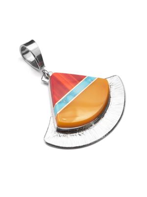 SILVER & GOLD MULTI-STONE INLAY PENDANT BY DUANE MAKTIMA (LAGUNA)