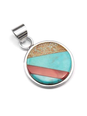 SILVER, TURQUOISE & ROSARITA PENDANT BY CAUSANDRA DUKEPOO (TAOS)