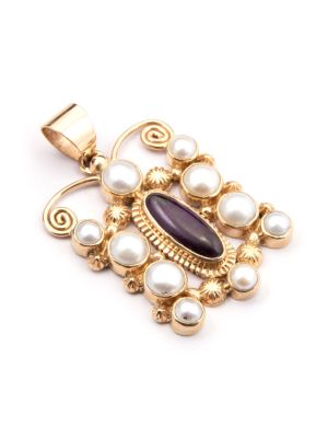 GOLD, PEARL & SUGILITE PENDANT BY ERICK BEGAY (NAVAJO)