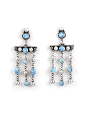 SILVER, PEARL AND GOLDEN HILLS TURQUOISE EARRINGS BY ERICK BEGAY (NAVAJO)
