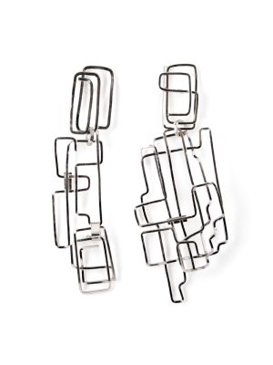 SILVER ASYMMETRICAL EARRINGS BY DYLAN POBLANO (ZUNI)