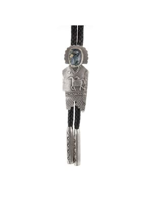 SILVER & TURQUOISE BOLO TIE BY ANTHONY LOVATO (SANTO DOMINGO)