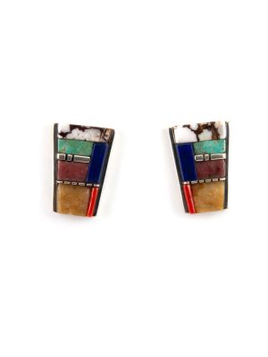 SILVER MULTI-STONE EARRINGS BY VERNON BEGAYE (NAVAJO)