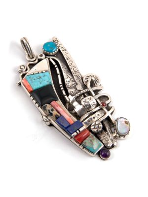 SILVER MULTI-STONE PENDANT BY VERNON BEGAYE (NAVAJO)