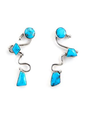 SILVER & KINGMAN TURQUOISE DROP EARRINGS BY VERONICA POBLANO (ZUNI)