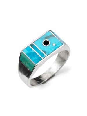 SILVER & TURQUOISE INLAY RING BY VERONICA BENALLY (NAVAJO)