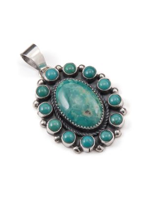 SILVER & TURQUOISE CLUSTER PENDANT BY MILDRED PARKHURST (NAVAJO)