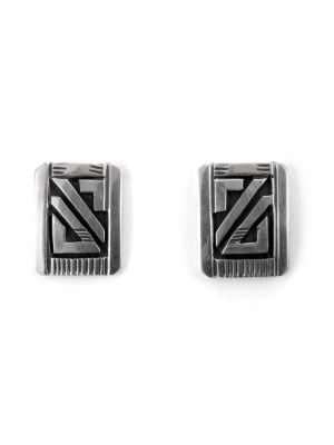 SILVER OVERLAY STUD EARRINGS BY PETER NELSON (NAVAJO)