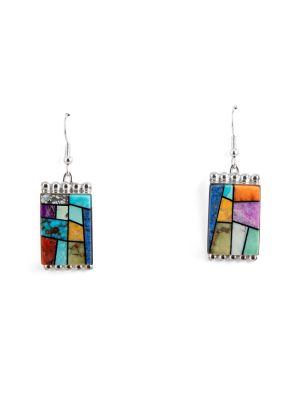 SILVER & MULTISTONE EARRINGS BY BRYON YELLOWHORSE (NAVAJO)