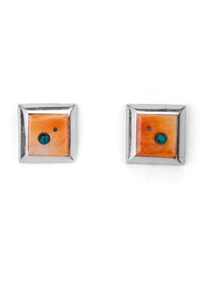 SILVER, SPINY OYSTER & TURQUOISE EARRINGS BY VERONICA BENALLY (NAVAJO)
